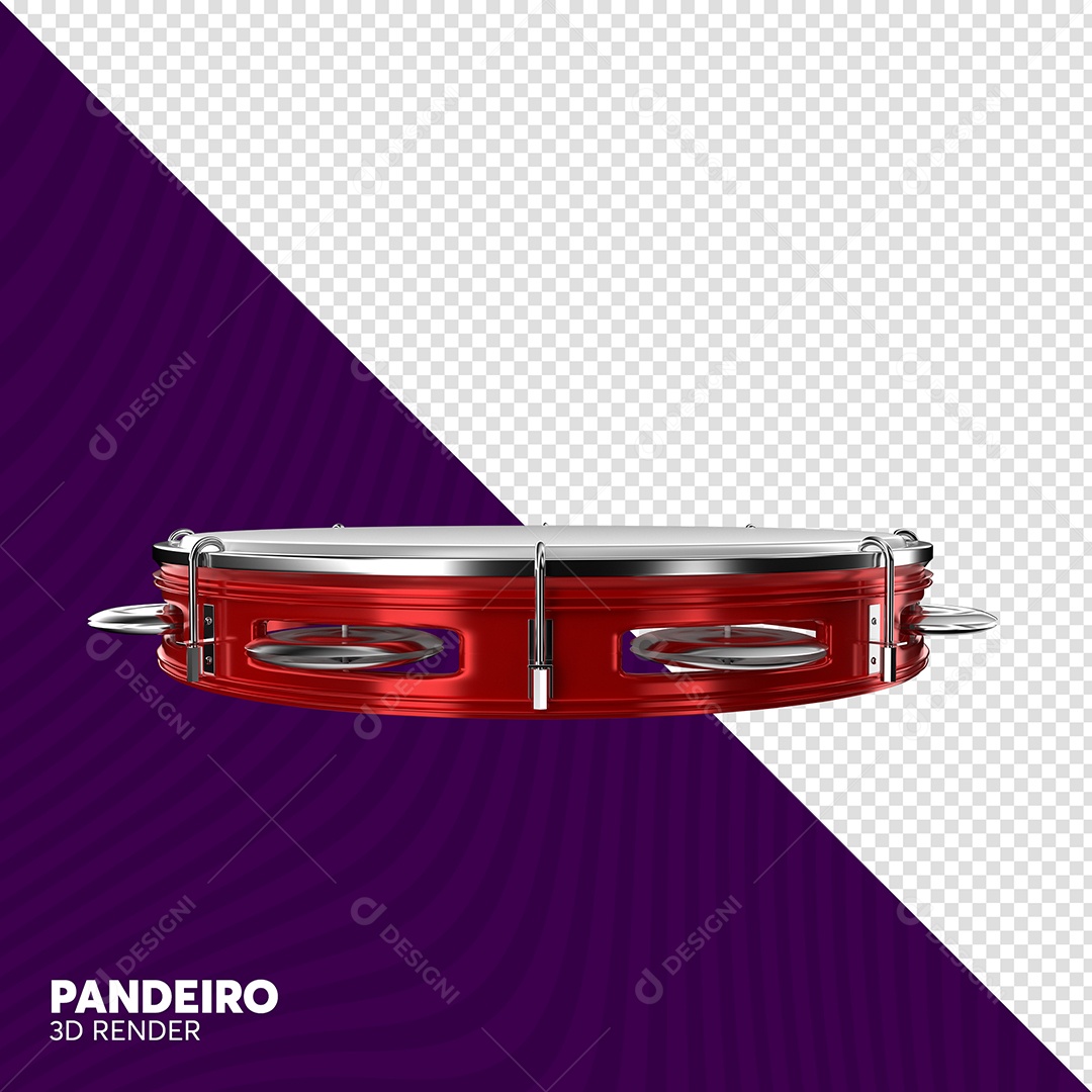 Pandeiro Vermelho 3D de Carnaval Elemento para Composição PSD