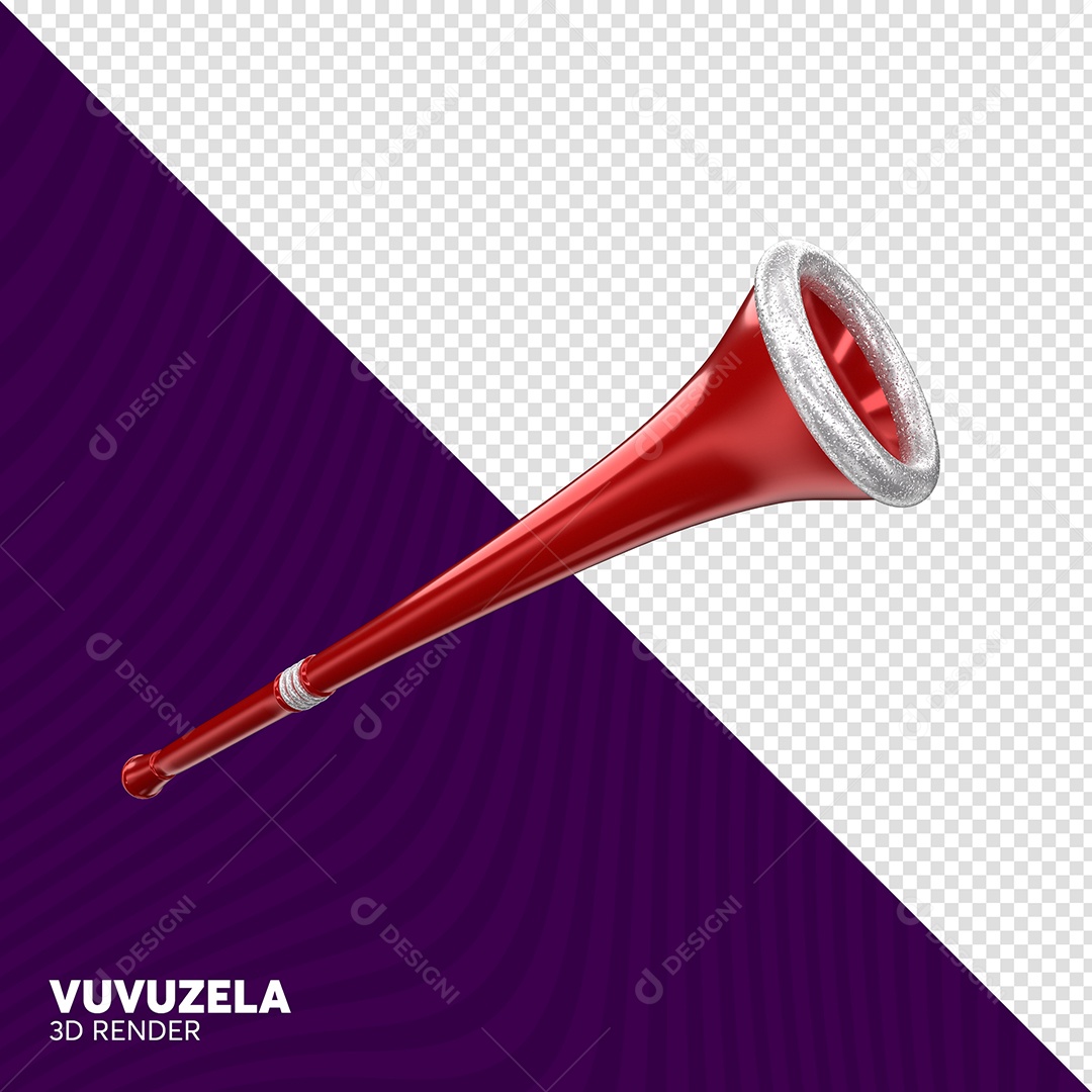 Vuvuzela Vermelho e Cinza Elemento 3D para Composição PSD