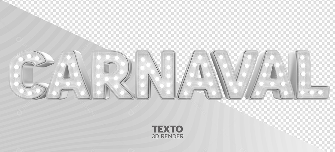 Carnaval Texto 3D Branco com Luz para Composição PSD