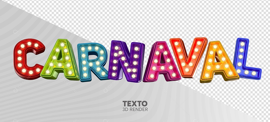 Carnaval Texto 3D Colorido com Luz para Composição PSD
