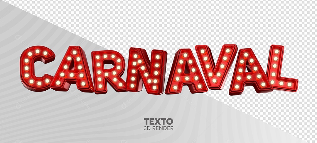 Carnaval Texto 3D Vermelho com Luz para Composição PSD