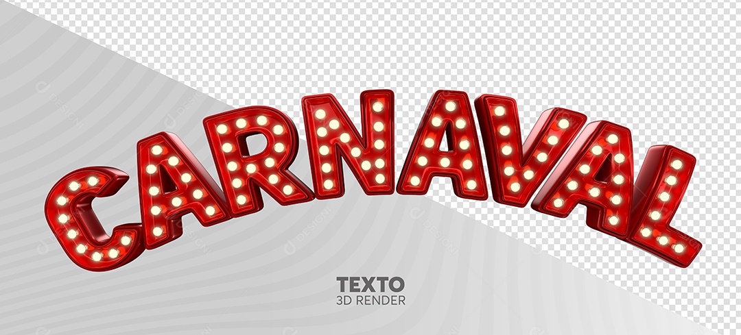 Carnaval Texto 3D Vermelho com Luz para Composição PSD
