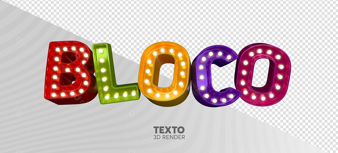 Bloco Texto 3D Colorido com Luz para Composição PSD