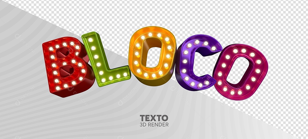 Bloco Texto 3D Colorido com Luz para Composição PSD