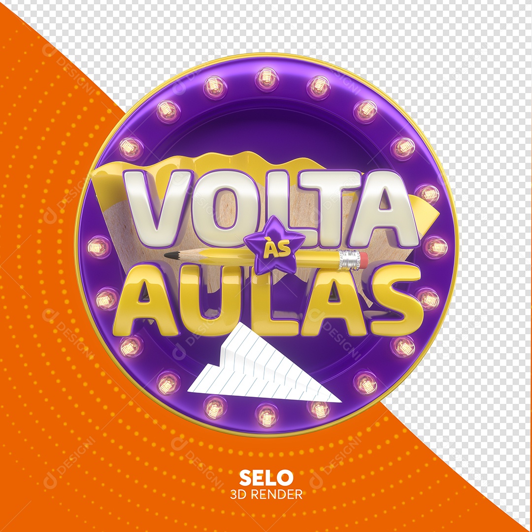 Volta às Aulas Selo 3D Branco e Dourado para Composição PSD