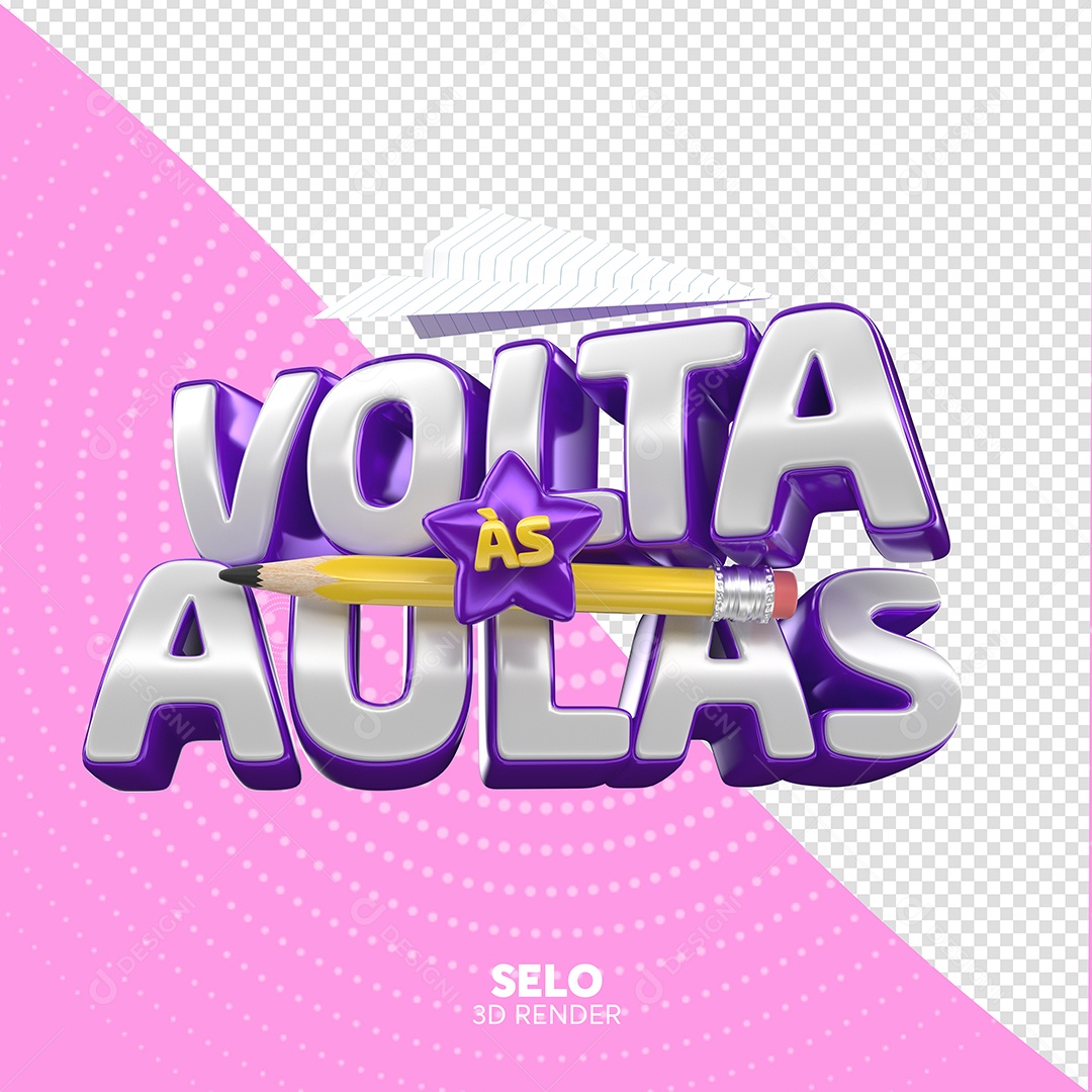 Volta às Aulas Texto 3D Branco e Roxo para Composição PSD