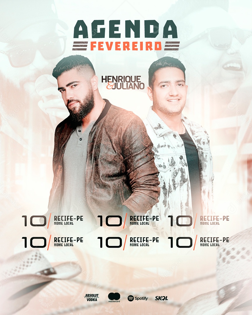 Post Flyer Agenda Henrique e Juliano Sertanejo Social Media PSD Editável