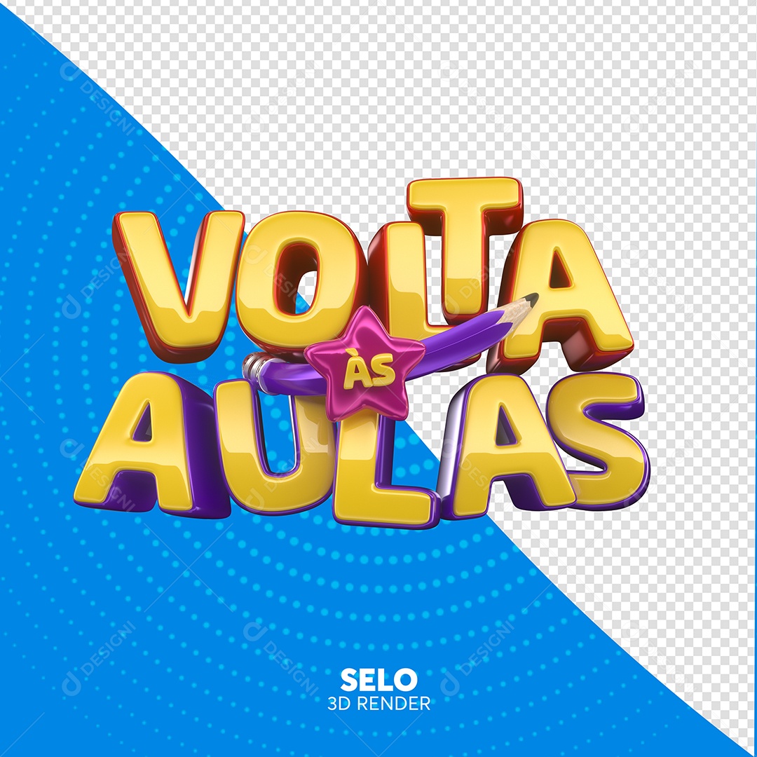 Volta às Aulas Texto 3D Dourado para Composição PSD