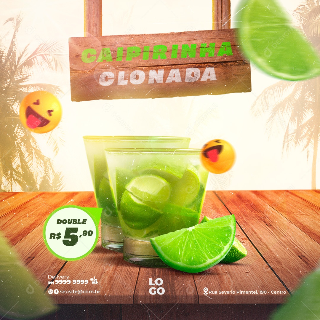Post Caipirinha Clonada Bar Social Media PSD Editável