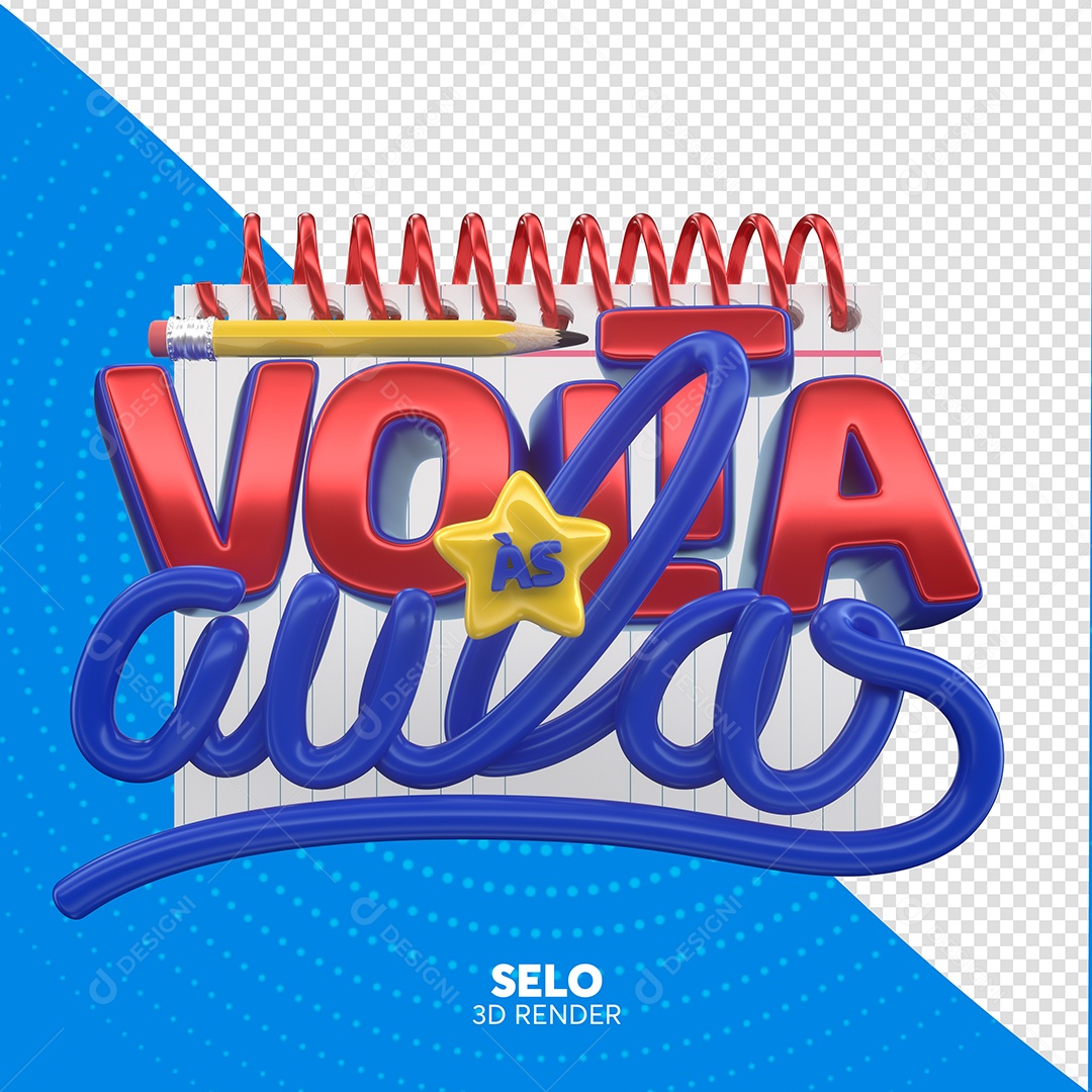Volta às Aulas Selo 3D Vermelho e Azul para Composição PSD