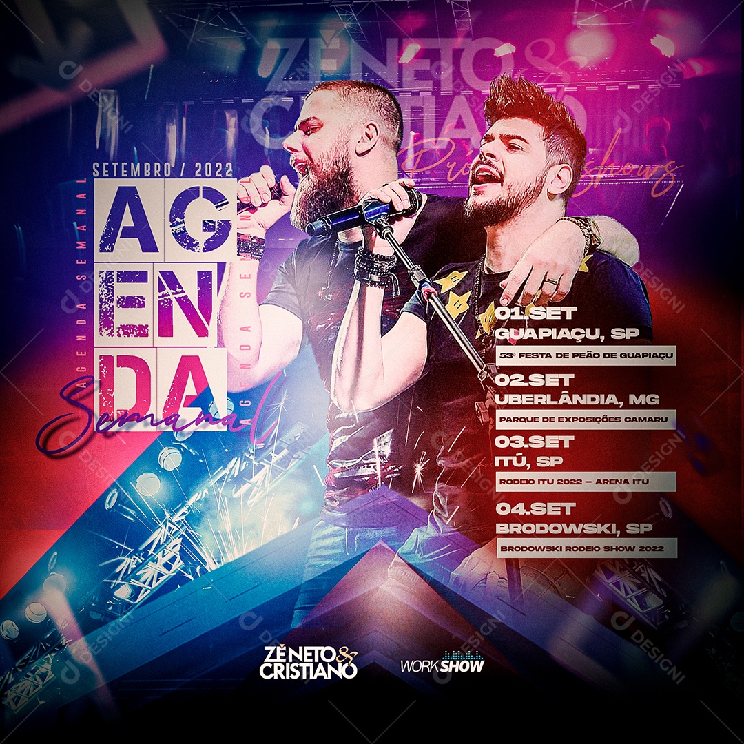 Flyer Agenda Semanal Zé Neto e Cristiano Social Media PSD Editável