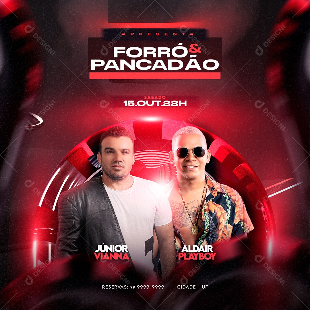 Flyer Forró e Pancadão Júnior Vianna e Aldair Playboy Social Media PSD Editável