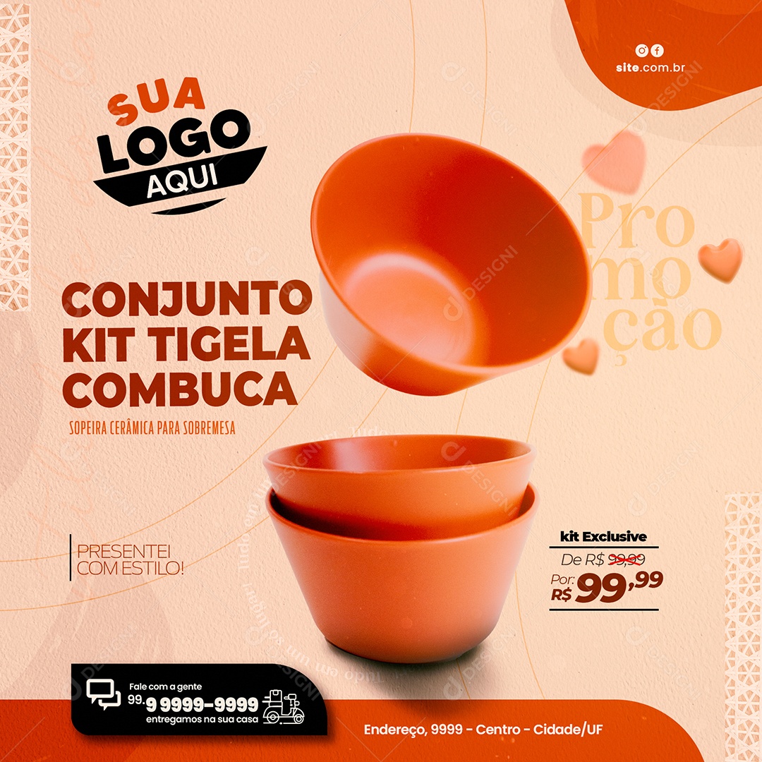 Promoção Kit Tigela Combuca Venha Conferir Social Media PSD Editável