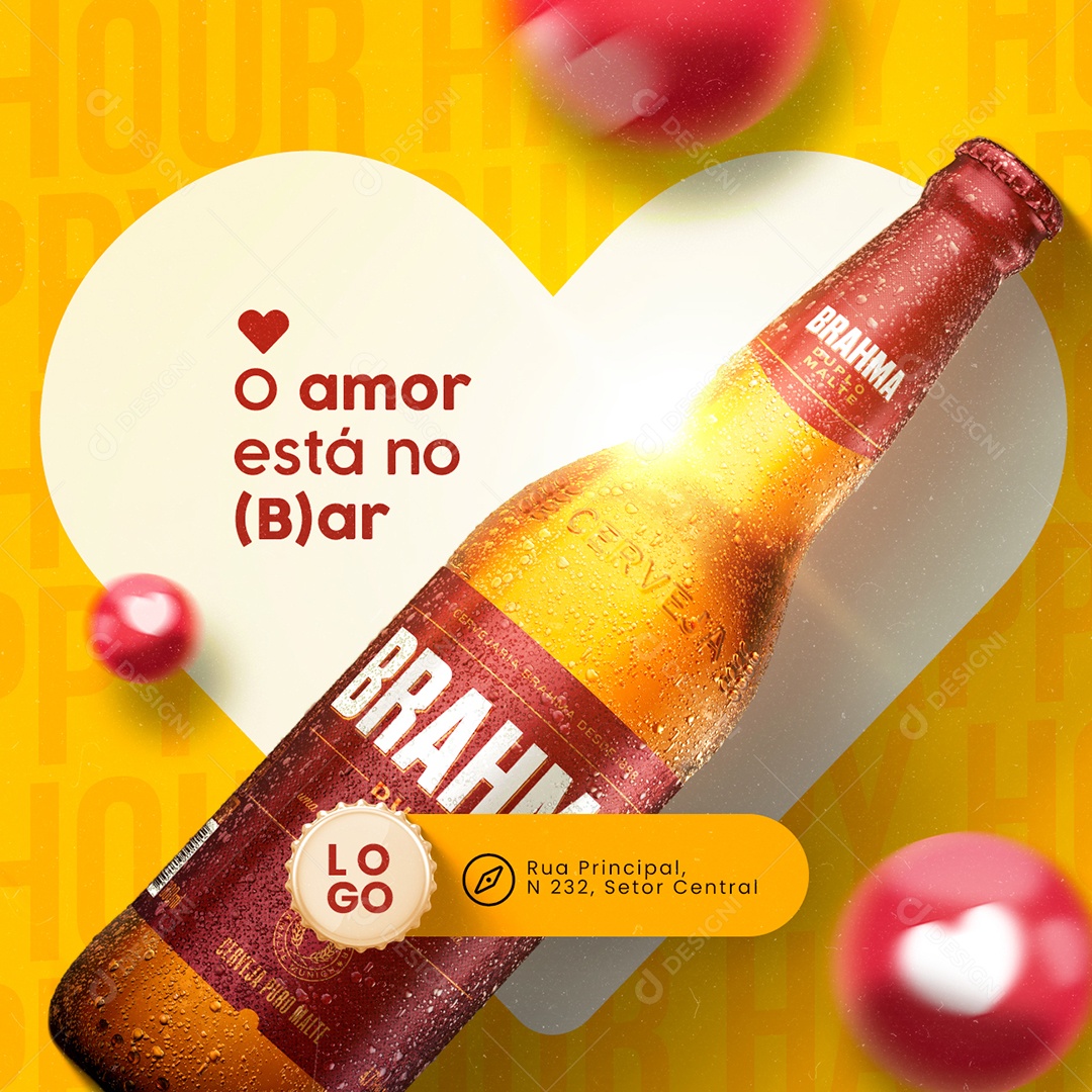 O Amor Está no Bar Brahma Happy Hour Barzinho Social Media PSD Editável