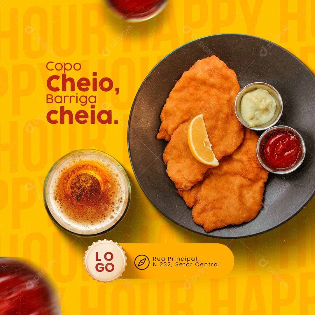 Copo Cheio Barriga Cheia Happy Hour Barzinho Social Media PSD Editável