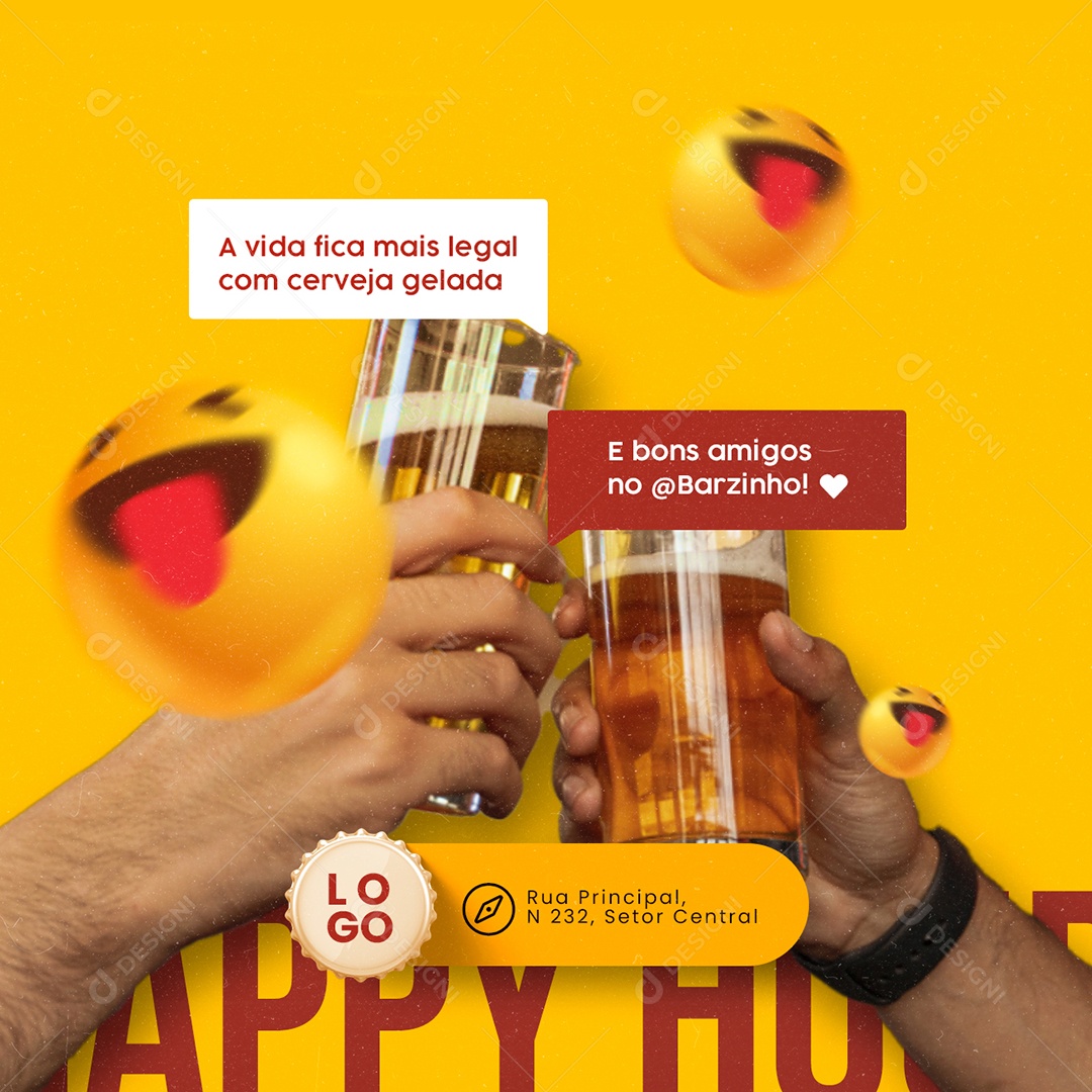 A Vida Fica mais Legal com Cerveja Gelada Happy Hour Barzinho Social Media PSD Editável