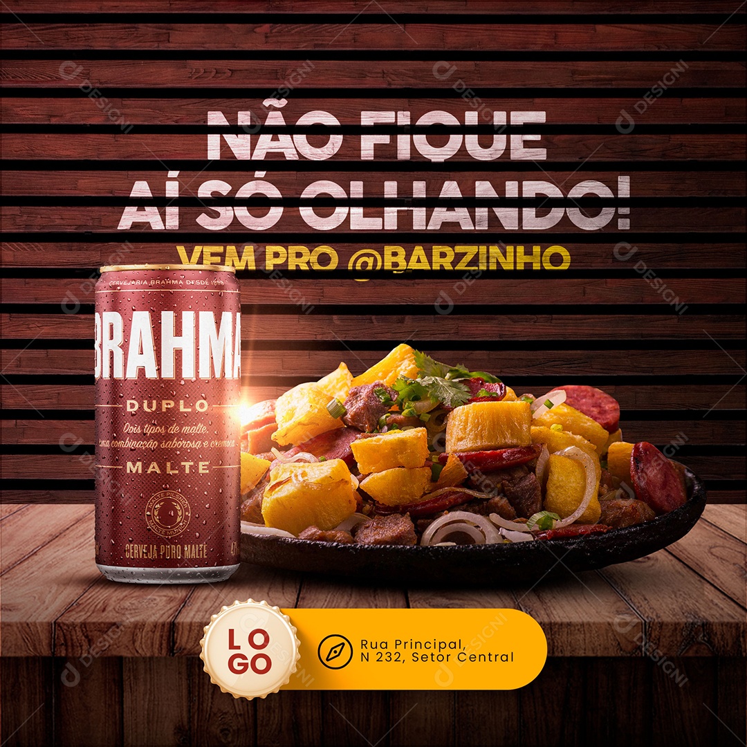 Não Fique Aí só Olhando Vem pro Barzinho Happy Hour Social Media PSD Editável