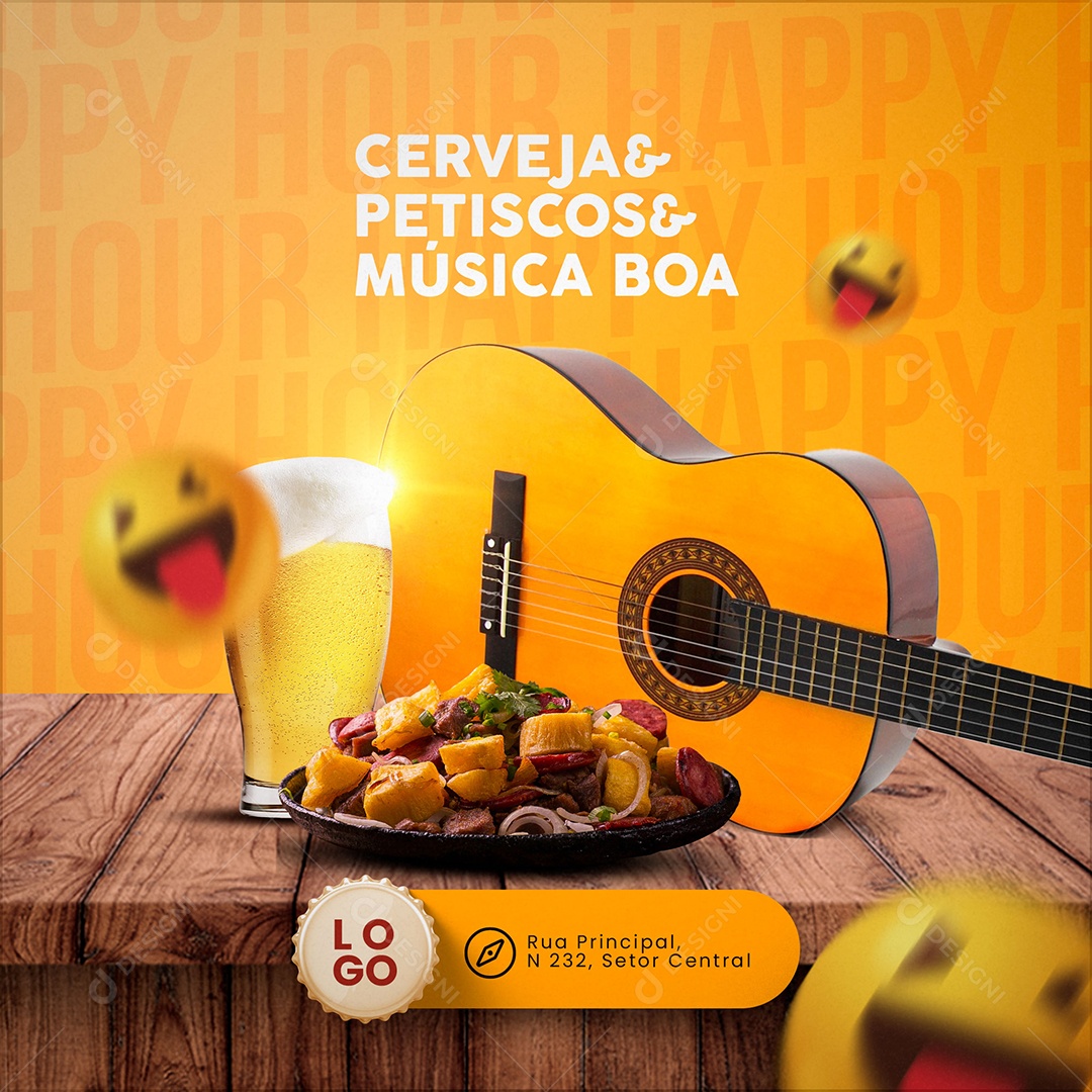 Cerveja & Petiscos & Música Boa Happy Hour Social Media PSD Editável