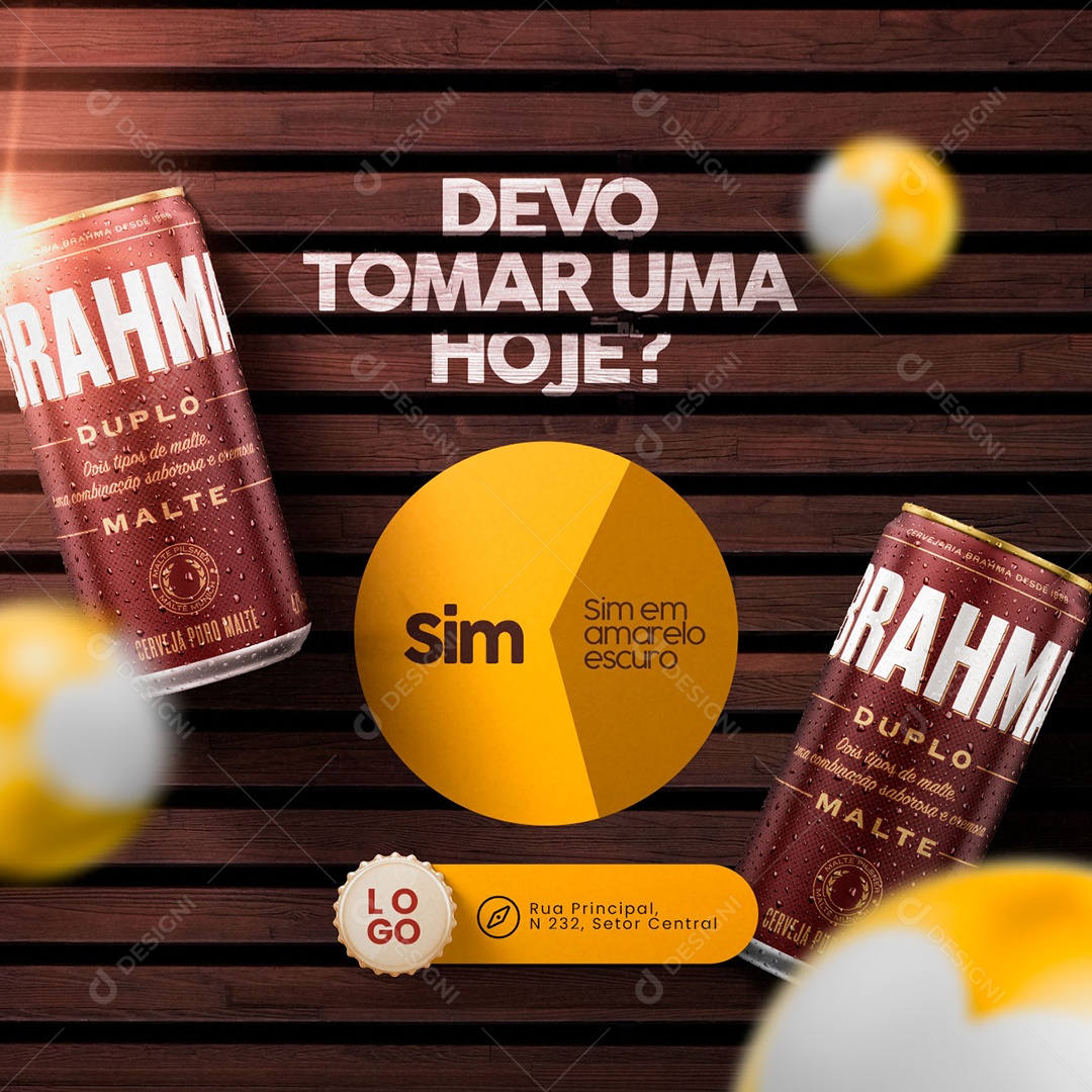 Devo Tomar uma Hoje Brahma Happy Hour Social Media PSD Editável