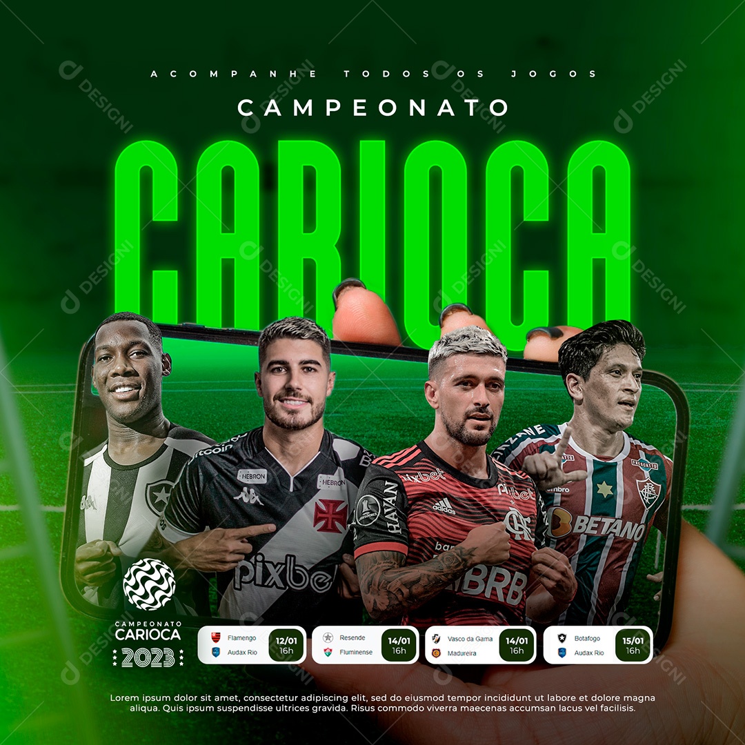 Post Campeonato Carioca de Futebol Social Media PSD Editável