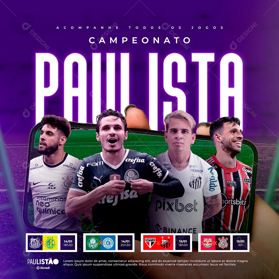 Post Campeonato Paulista de Futebol Social Media PSD Editável