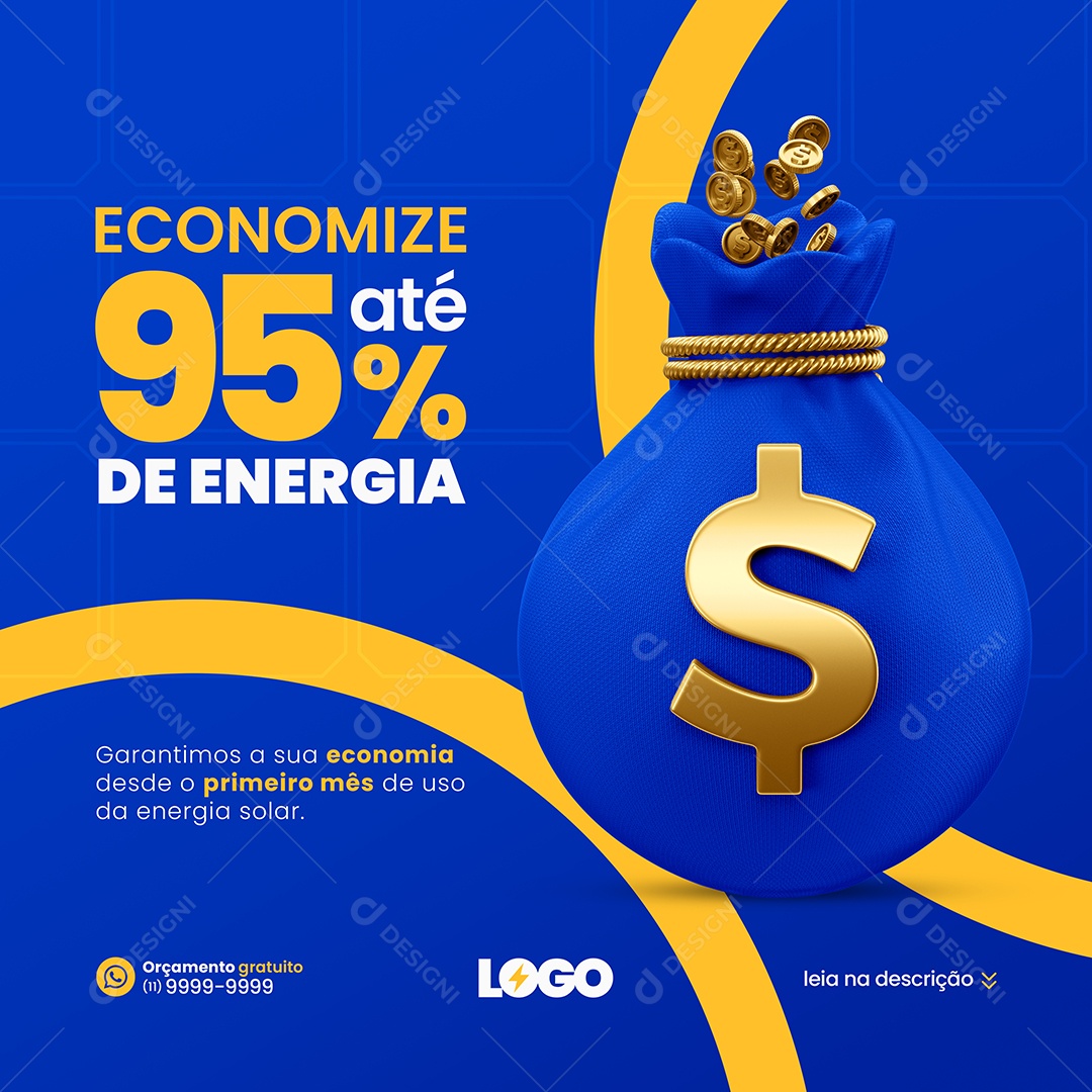 Energia Solar Economize 95% Até De Energia Social Media PSD Editável