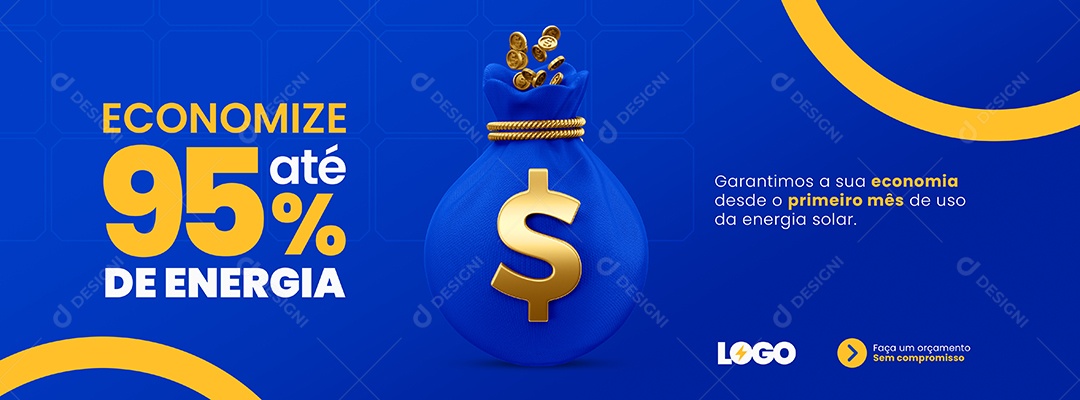 Banner Energia Solar Economize 95% Até De Energia Social Media PSD Editável