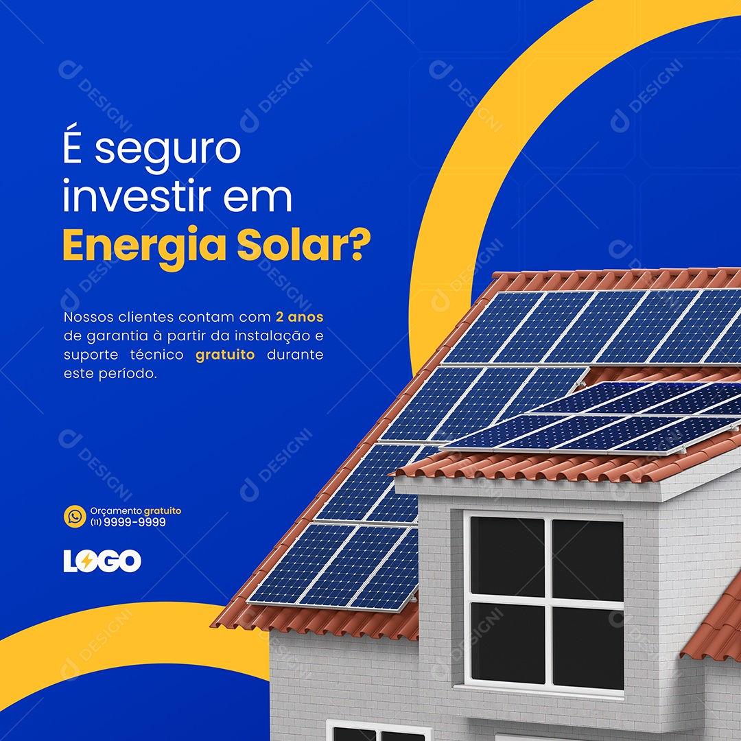 É Seguro Investir em Energia Solar Social Media PSD Editável