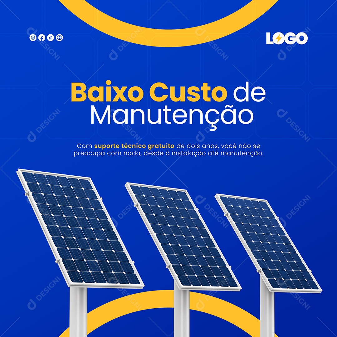 Baixo Custo de Manutenção Energia Solar Social Media PSD Editável