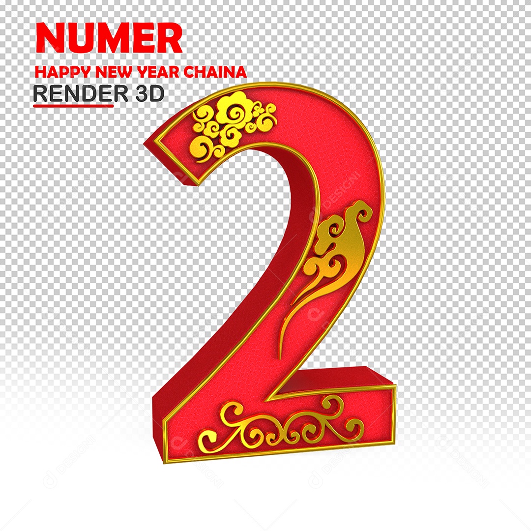Número 3D Para Composição Com Textura Chinesa 2 PSD