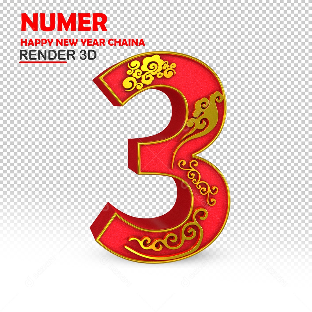 Número 3D Para Composição Com Textura Chinesa 3 PSD