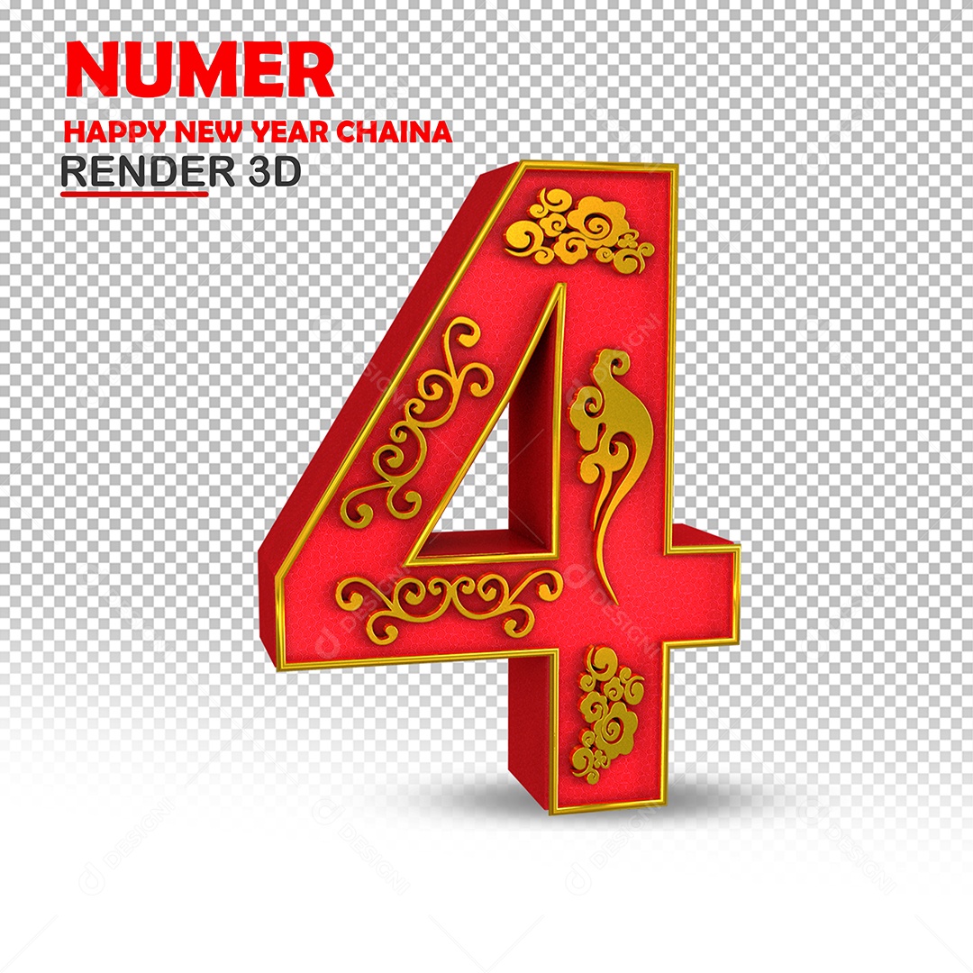 Número 3D Para Composição Com Textura Chinesa 4 PSD