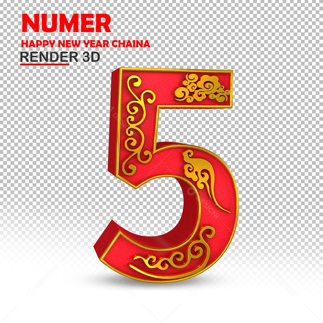 Número 3D Para Composição Com Textura Chinesa 5 PSD