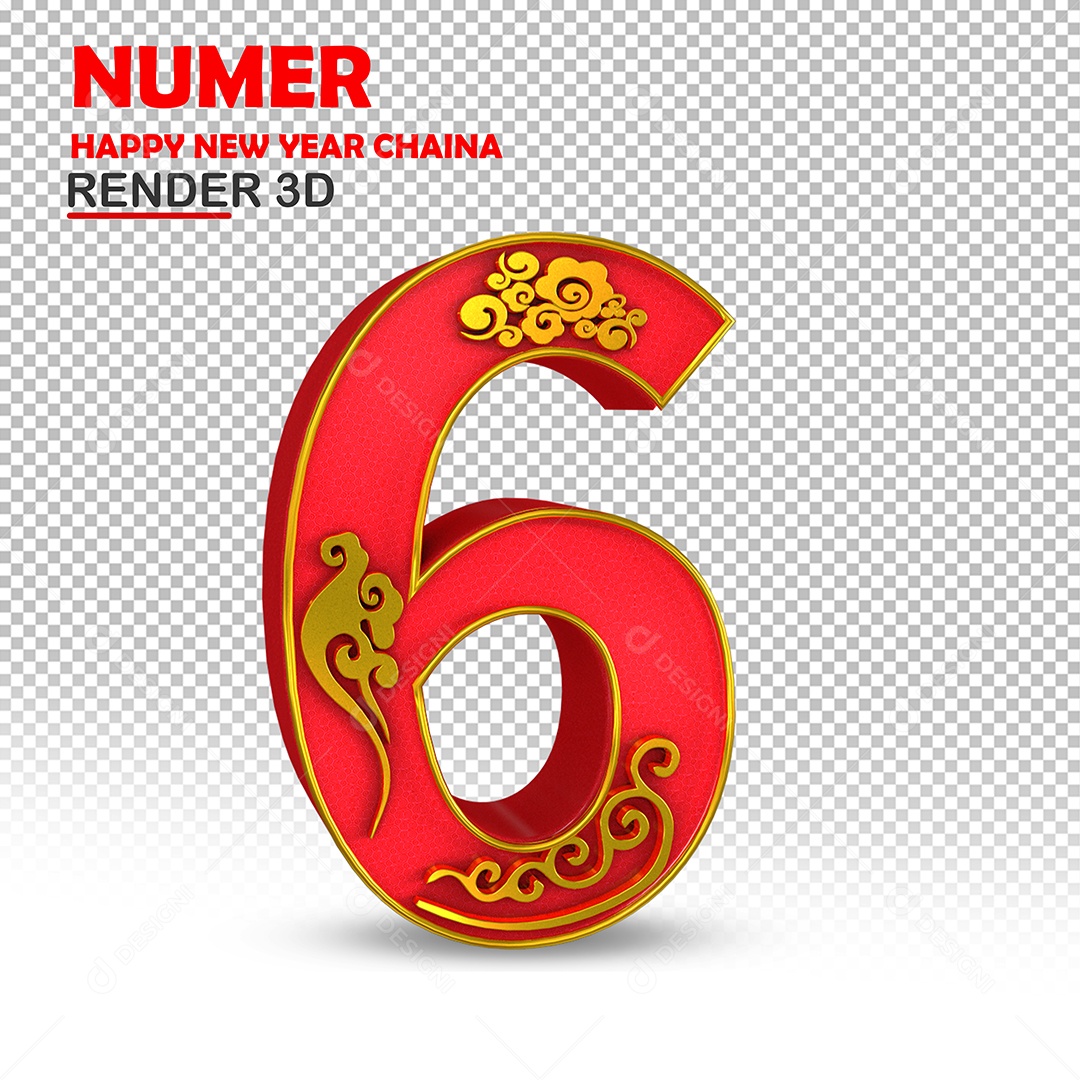 Número 3D Para Composição Com Textura Chinesa 6 PSD