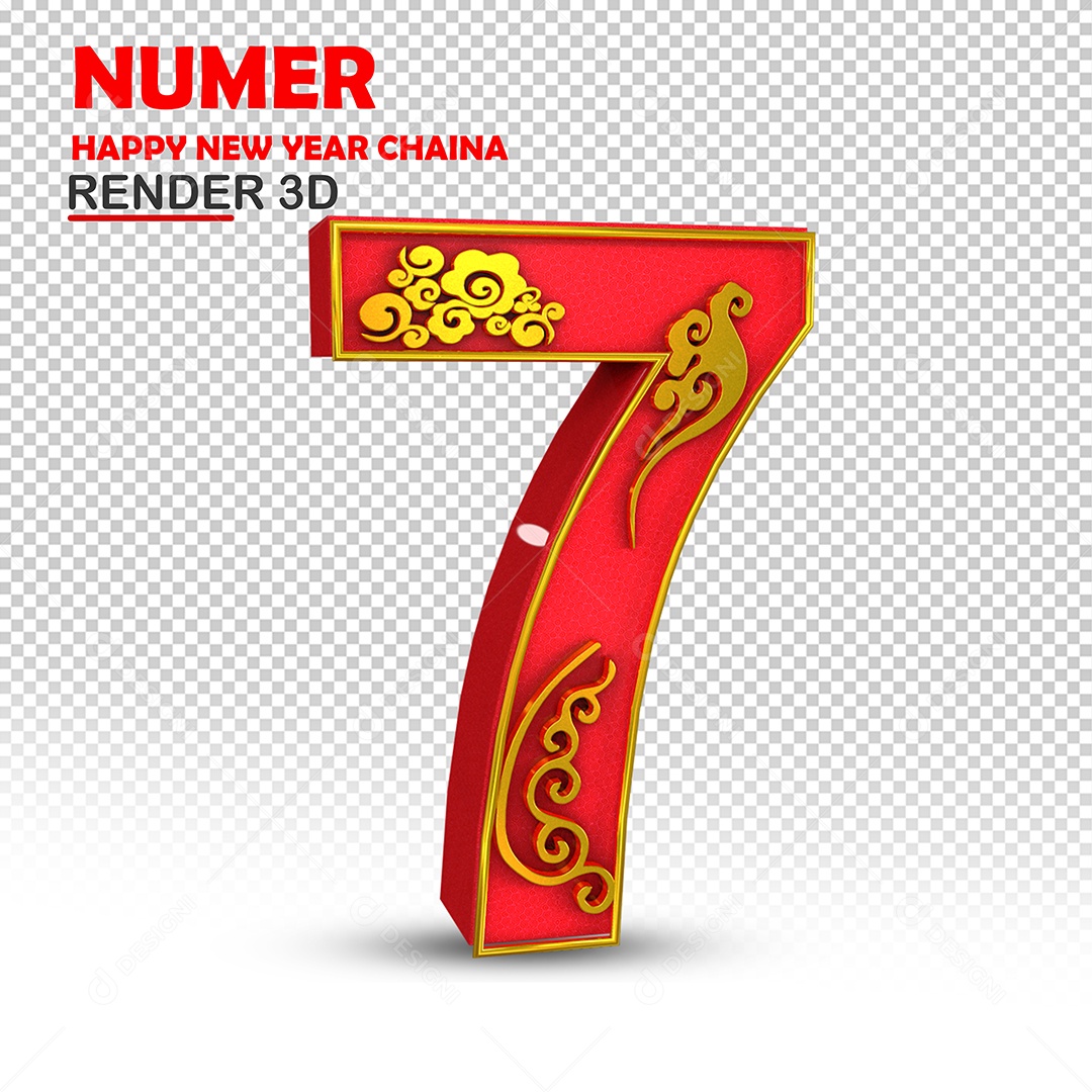 Número 3D Para Composição Com Textura Chinesa 7 PSD