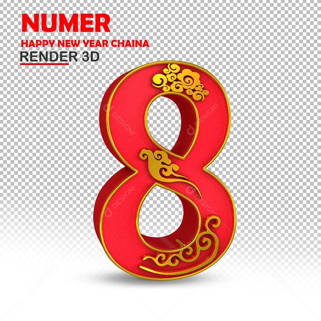 Número 3D Para Composição Com Textura Chinesa 8 PSD