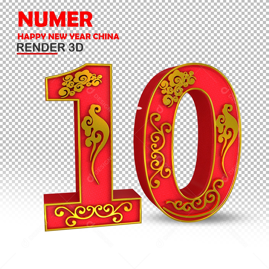Número 3D Para Composição Com Textura Chinesa 10 PSD