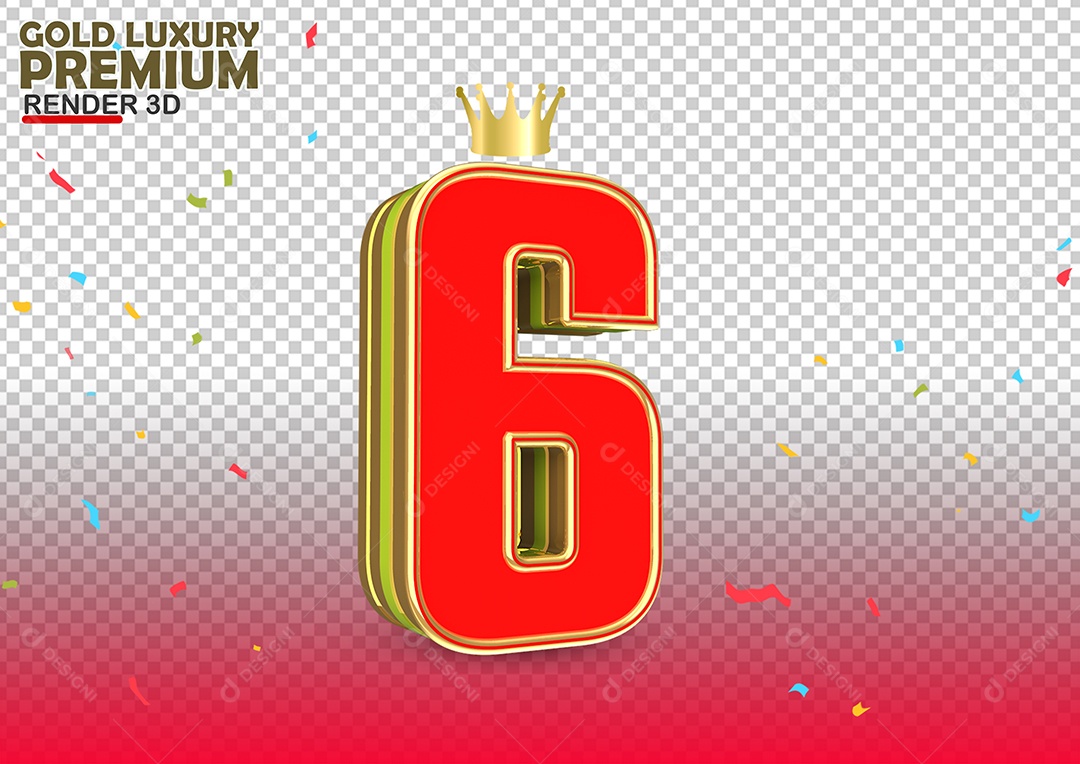 Número 3D Para Composição Vermelho 6 PSD