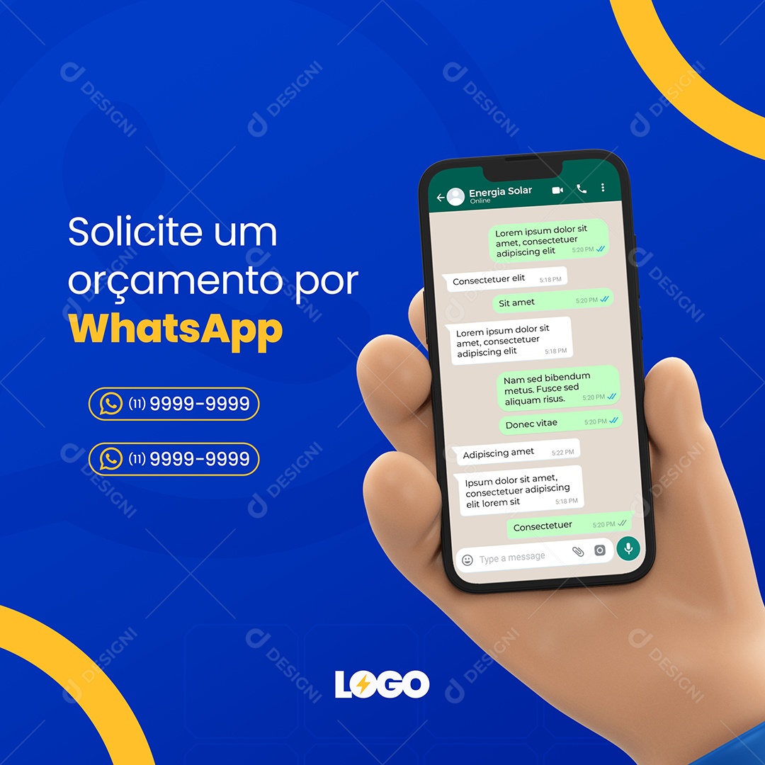 Solicite um Orçamento por Whatsapp Energia Solar Social Media PSD Editável