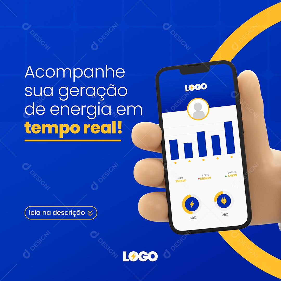 Acompanhe sua Geração de Energia em Tempo Real Energia Solar Social Media PSD Editável