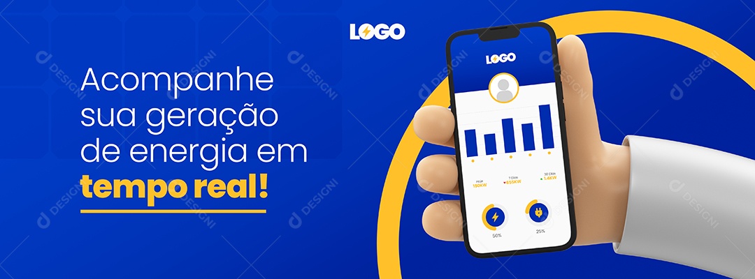 Banner Acompanhe sua Geração de Energia em Tempo Real Energia Solar Social Media PSD Editável