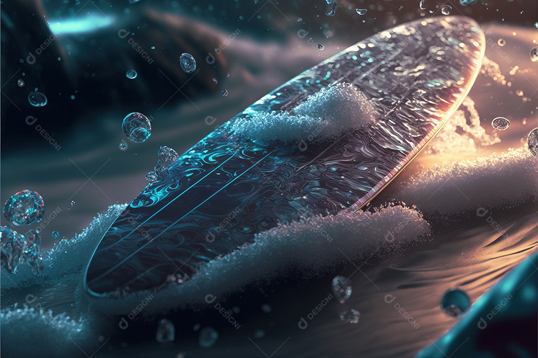 Imagem noturna de uma linda onda transparente mostrando o fundo do mar iluminado