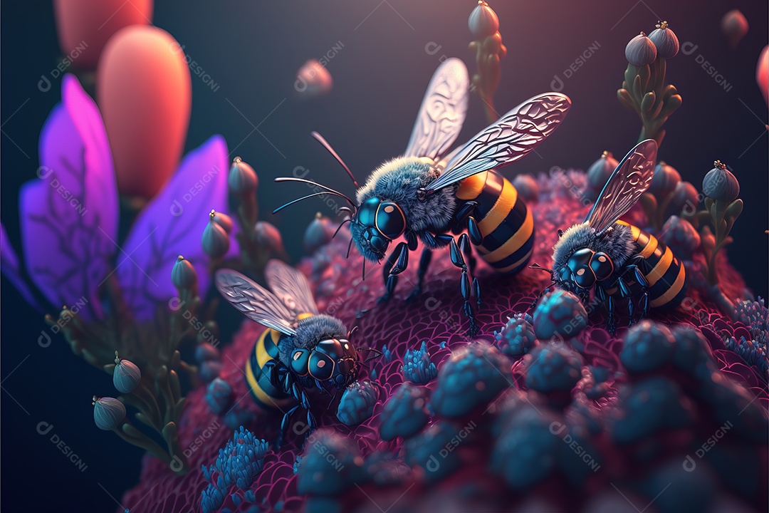 Papel de parede com flores lindas e coloridas com insetos no topo