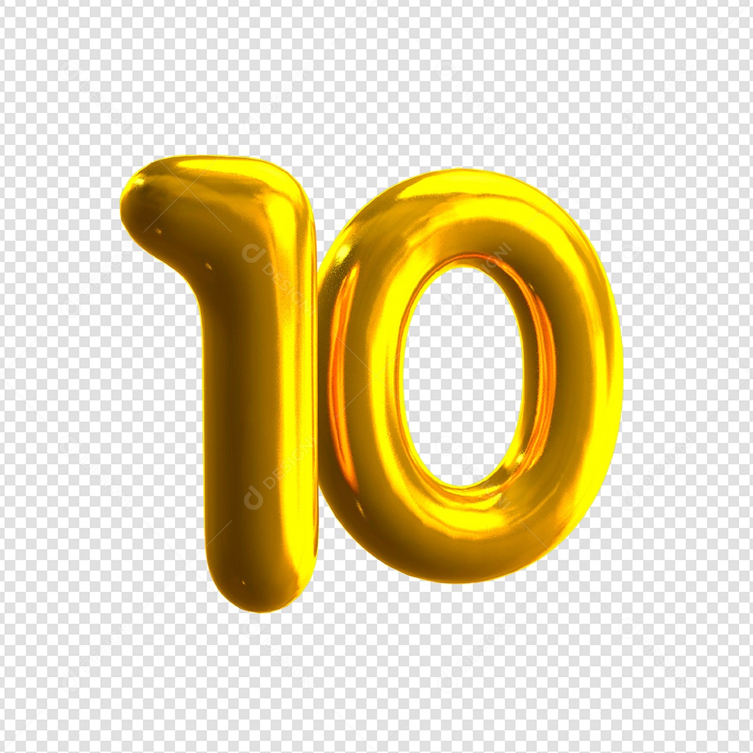 Elemento 3D Número 10 Dourado Para Composição PSD