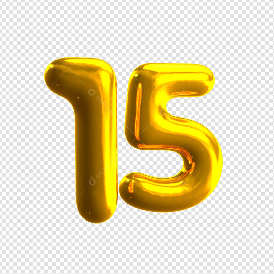 Elemento 3D Número 15 Dourado Para Composição PSD