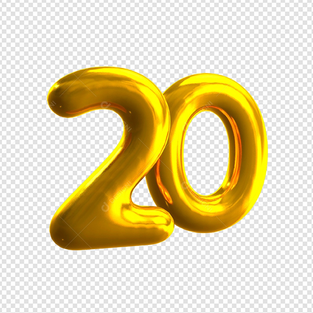 Elemento 3D Número 20 Dourado Para Composição PSD
