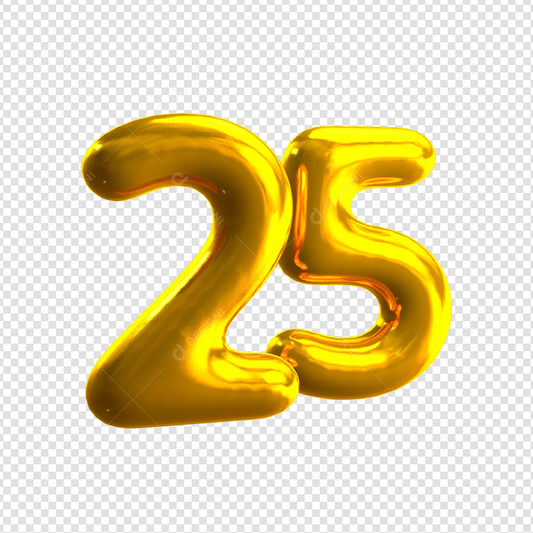 Elemento 3D Número 25 Dourado Para Composição PSD