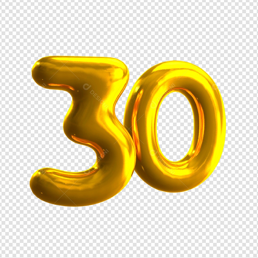 Elemento 3D Número 30 Dourado Para Composição PSD