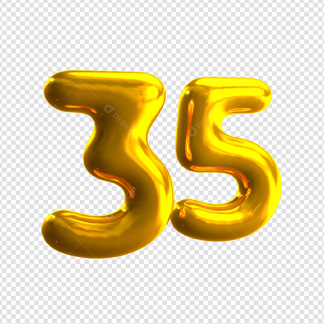 Elemento 3D Número 35 Dourado Para Composição PSD