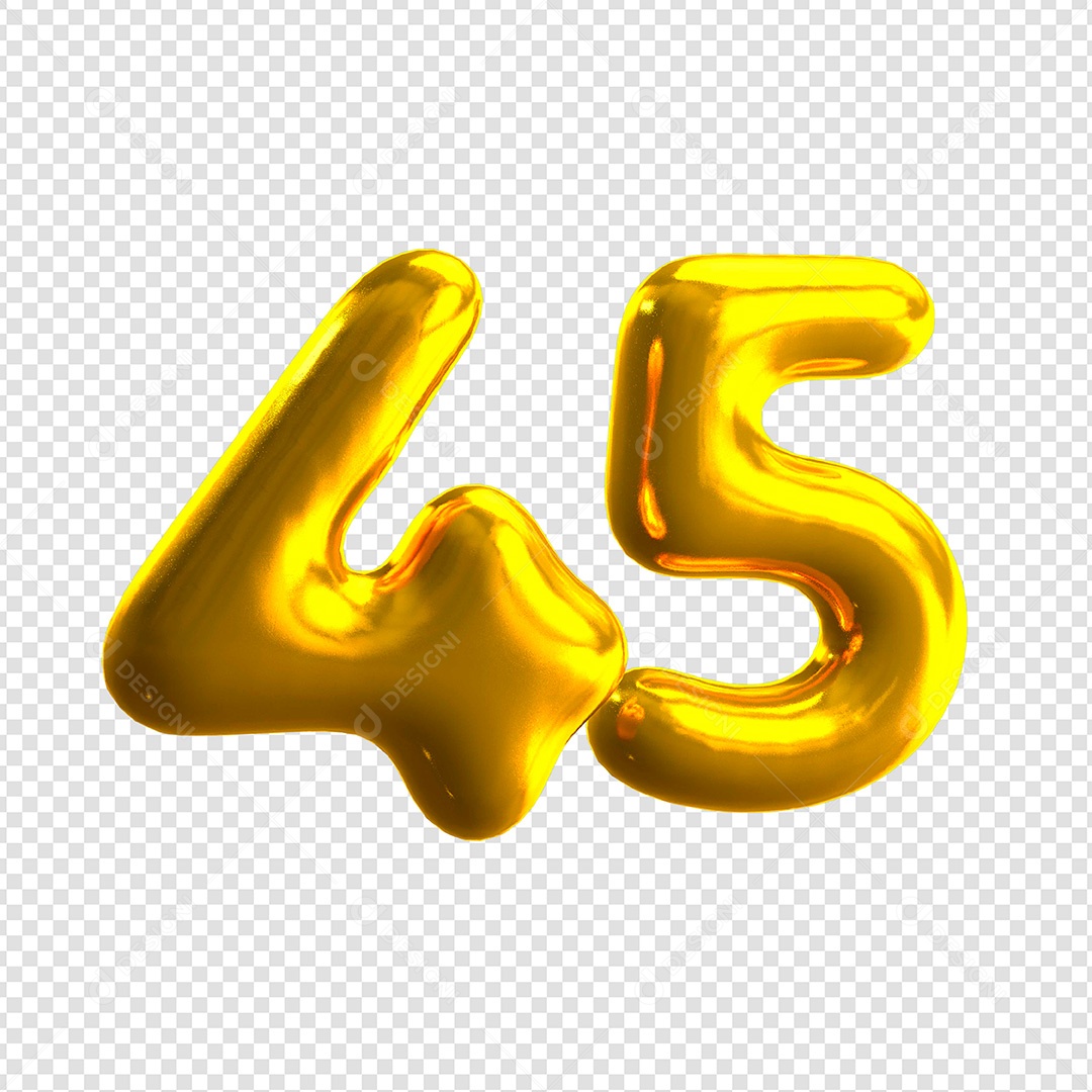 Elemento 3D Número 45 Dourado Para Composição PSD